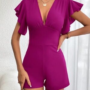 Vibrant Purple Ruffle Sleeve Romper